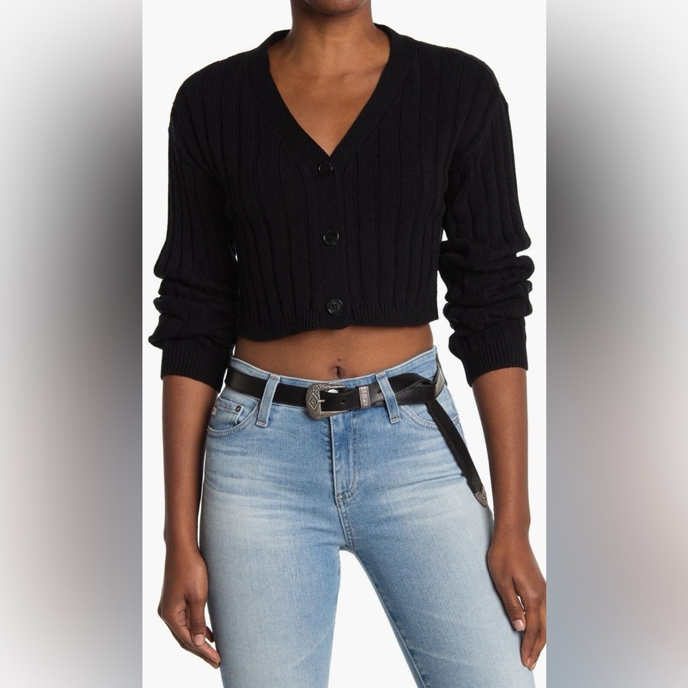 NWT Abound Cropped Cardigan Ribbed Knit 3 Button Sweater Size Large